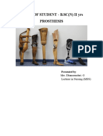 Level of Student - B.SC (N) Ii Yrs Prosthesis: Presented by