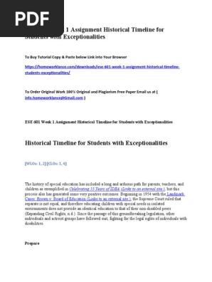 ESE 601 Week 1 Assignment Historical Timeline for Students With Exceptionalities