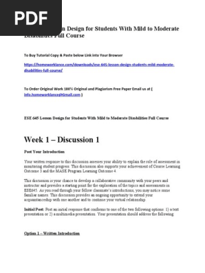 Ese 645 Lesson Design For Students With Mild To Moderate Disabilities Full Course Pdf Lesson Plan Differentiated Instruction