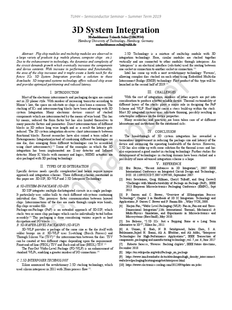 3D System Integration in Semiconductors | PDF | Integrated Circuit ...