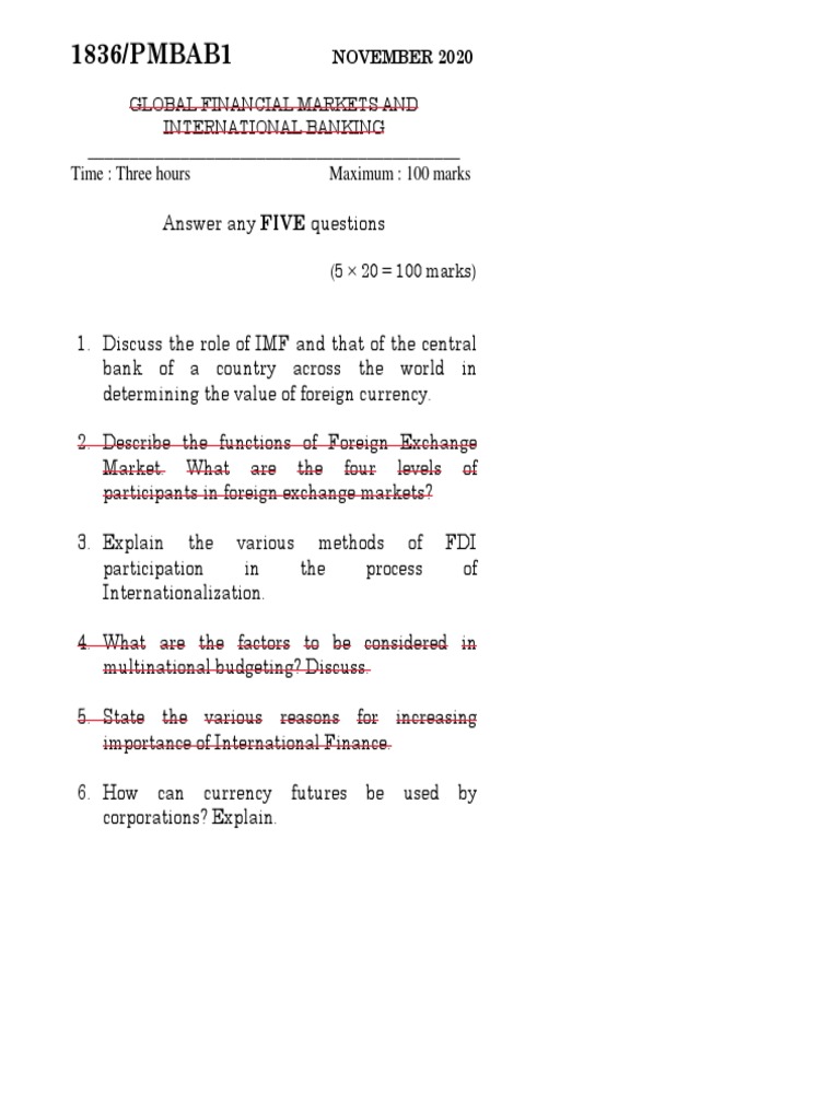 Global Financial Markets Exam Guide | PDF | Business | Finance & Money ...