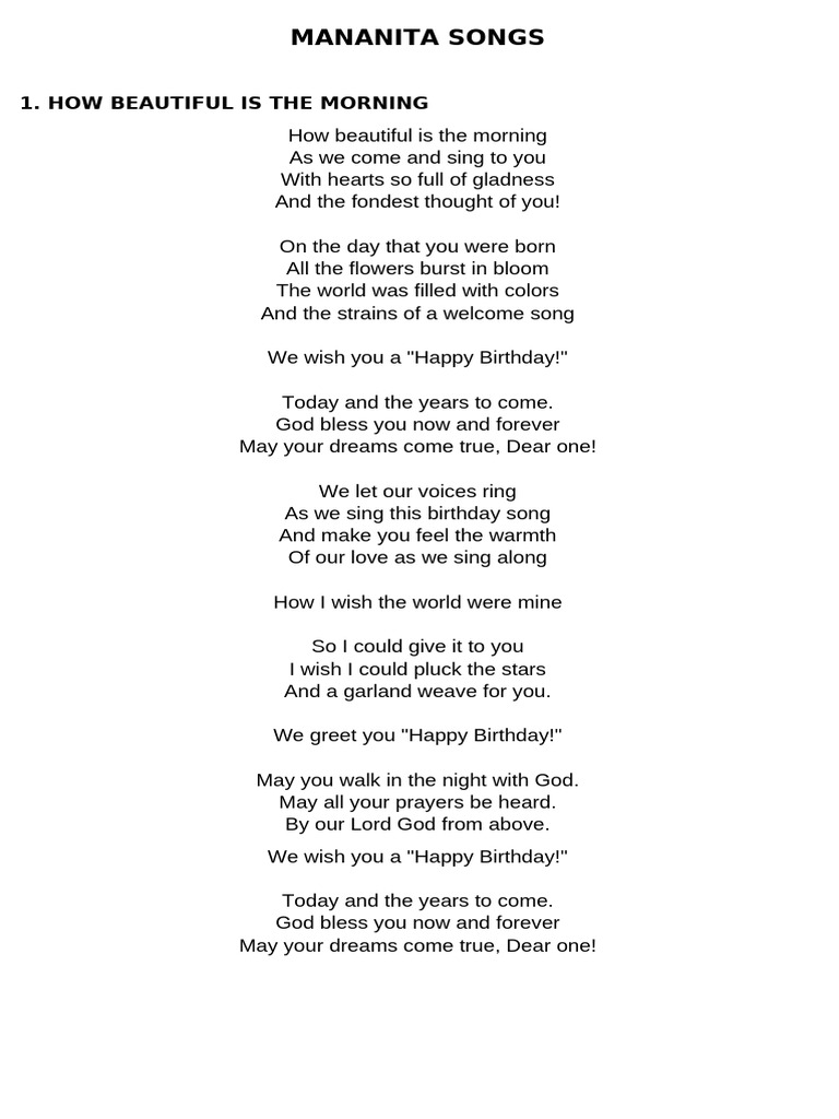 Mananita Songs 1 How Beautiful Is The Morning Pdf