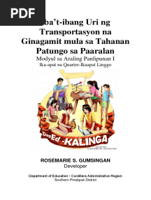 Aralingpanlipunan1 - q4 - Mod4 - Iba't Ibang Uri NG Transportasyon Mula Sa Tahanan Patungo Sa Paaralan - v1