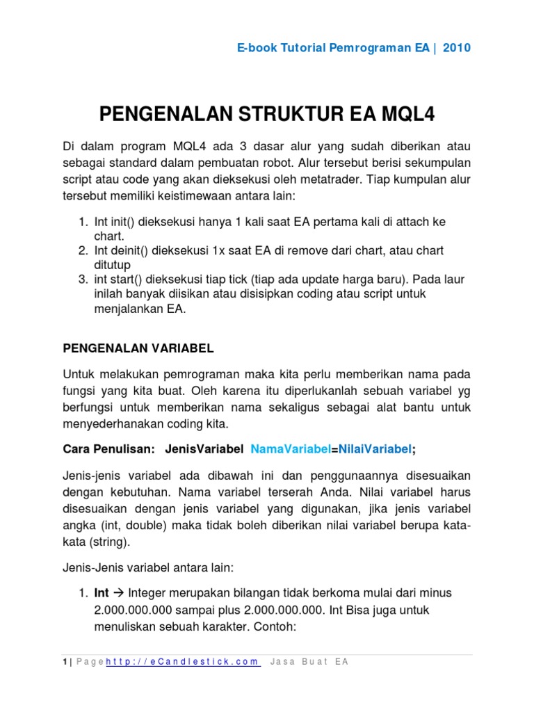 Tutorial Pemrograman EA MQL4 Lengkap | PDF