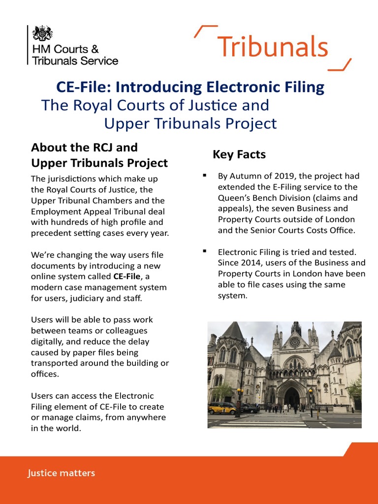 CEFile Introducing Electronic Filing The Royal Courts of Justice and