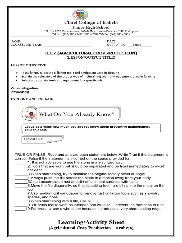 Grade 7 TLE Agriculture Activity Sheet | PDF | Agriculture