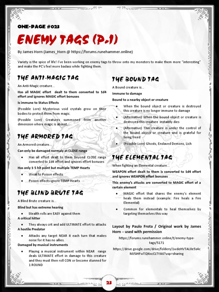 Unique Enemy Tags for RPGs | PDF