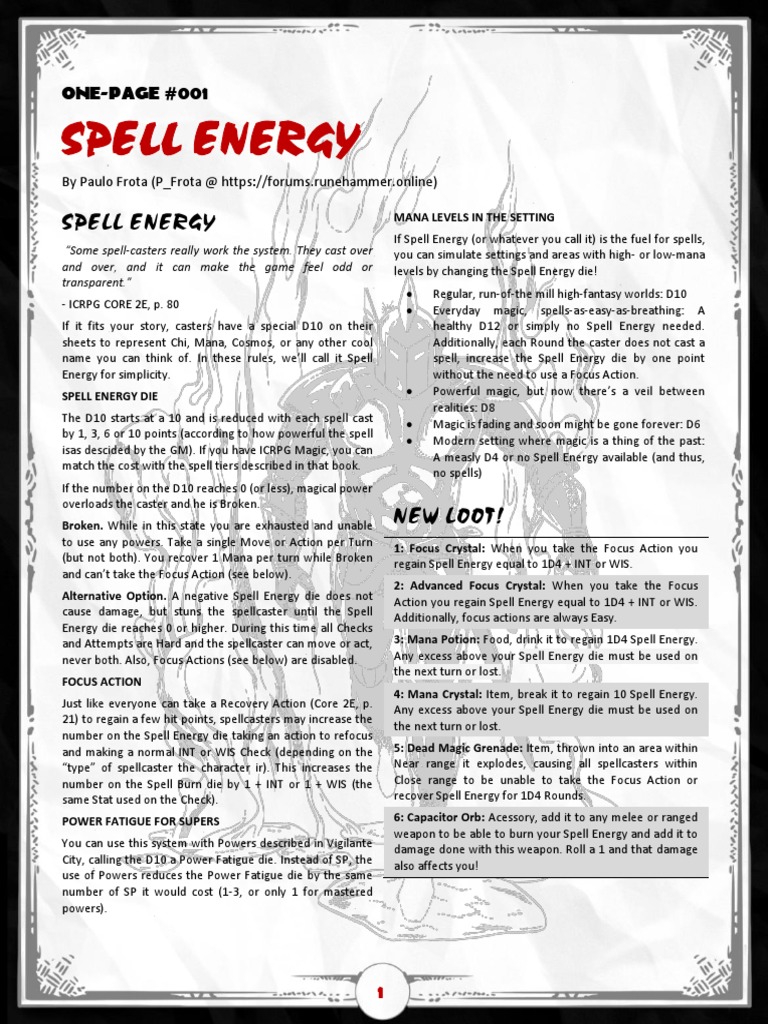 Spell Energy Mechanics for ICRPG | PDF | Role Playing Games | Gaming