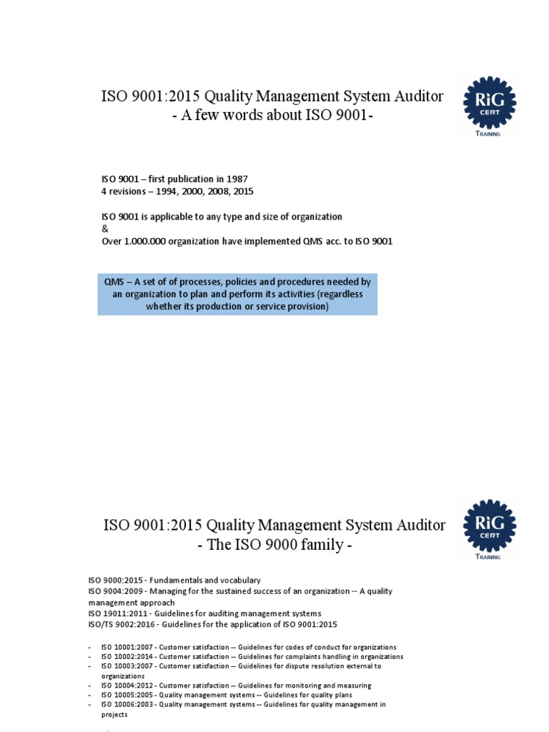 ISO 9001:2015 QMS Auditor Guide | PDF | Iso 9000 | Quality Management ...