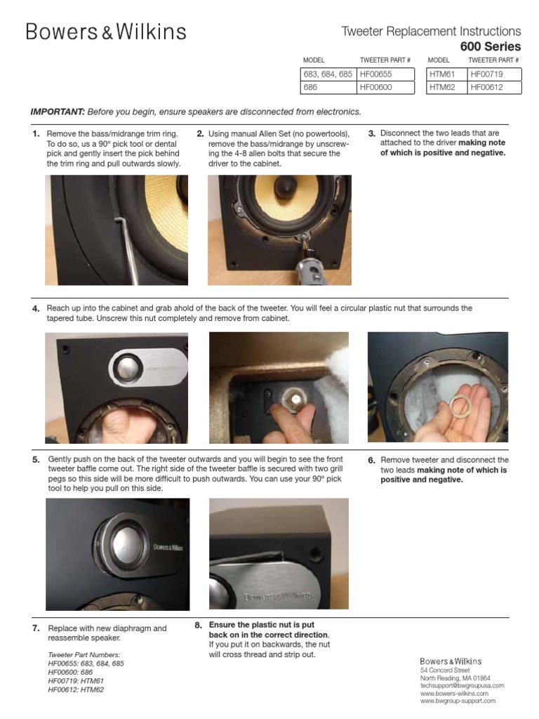 Tweeter Replacement Instructions: 600 Series | PDF | Sound Technology ...