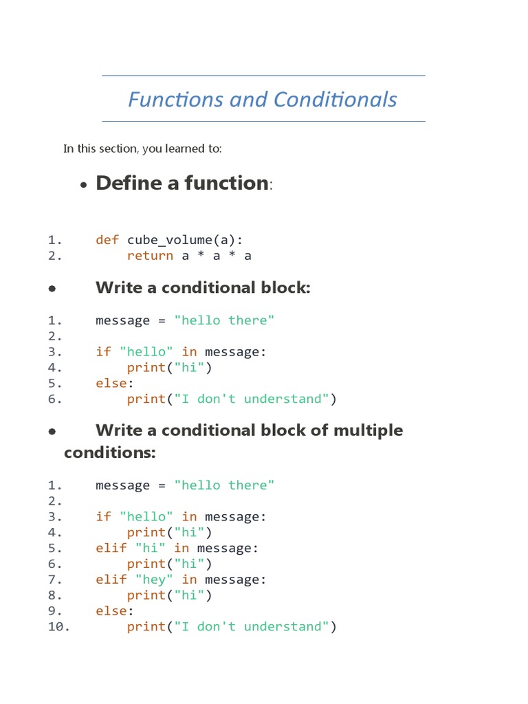Functions and Conditionals: Define A Function | PDF | Parameter ...