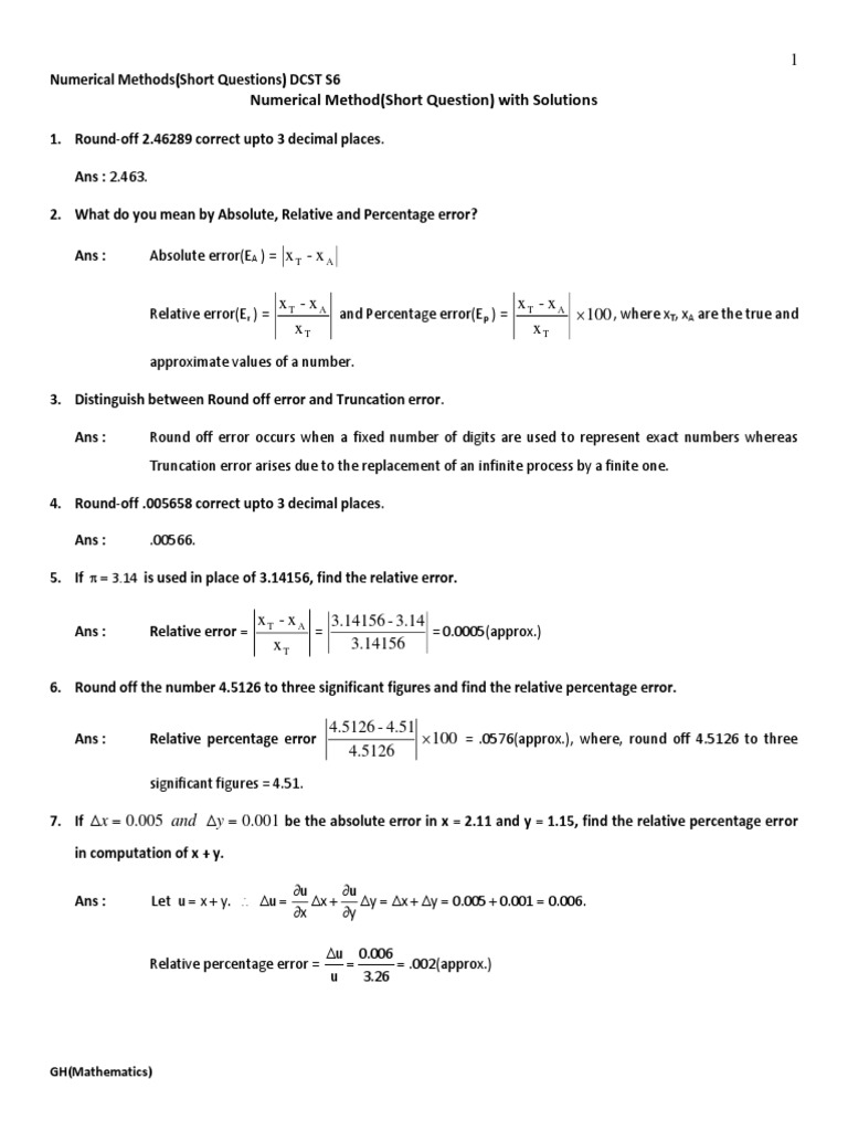 Short Questions Numerical Methods July-21 | PDF | Integral | Numerical ...