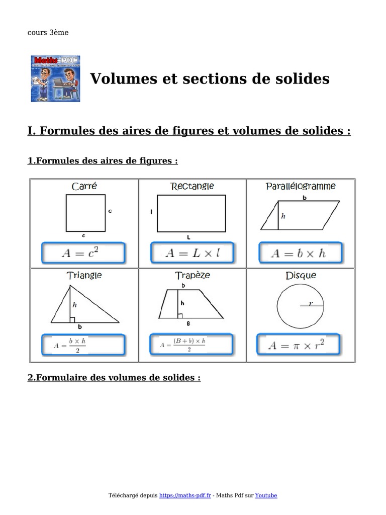 Sections De Solides 3ème Exercices Corrigés Pdf Volumes Et Sections de Solides Cours de Maths en 3eme Au Programme de  Troisieme | PDF | Géométrie | Géométrie euclidienne