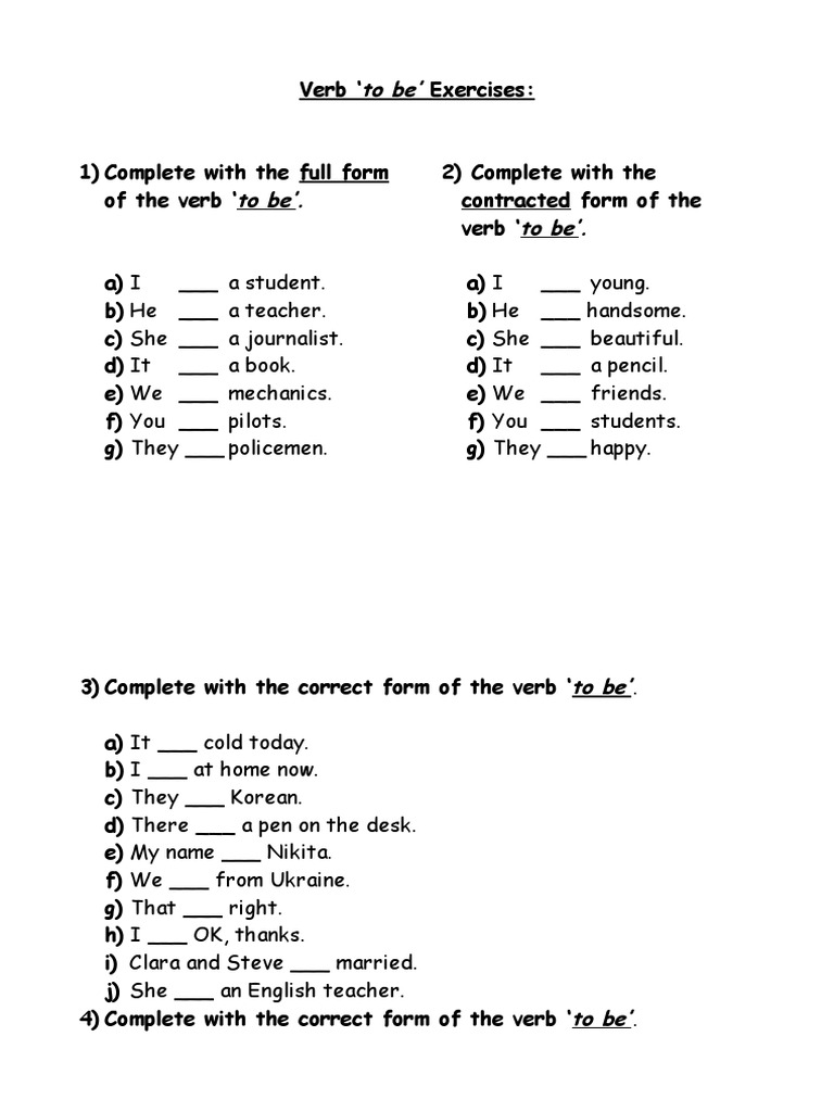 Exercises on the Verb 'To Be' | PDF
