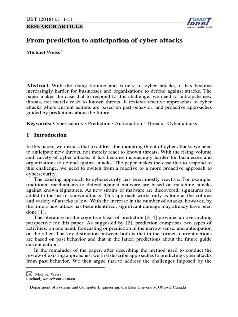 From Prediction To Anticipation of Cyber Attacks | PDF | Machine ...