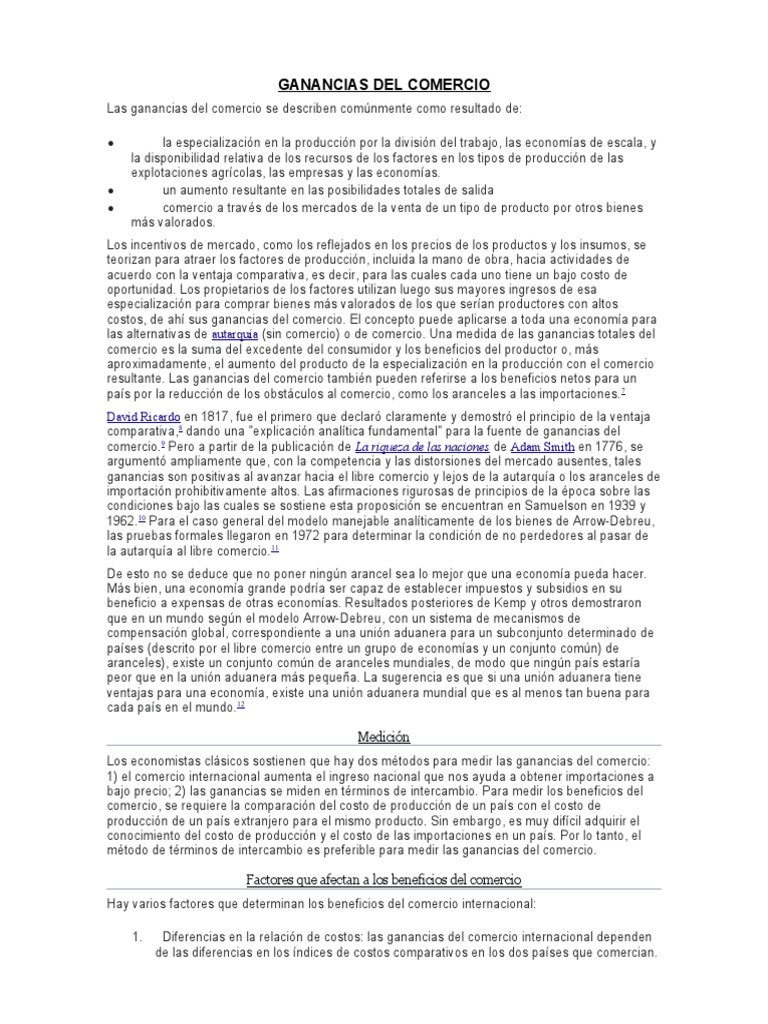 Ganancias del Comercio y su Medición | PDF | Economias | El comercio ...