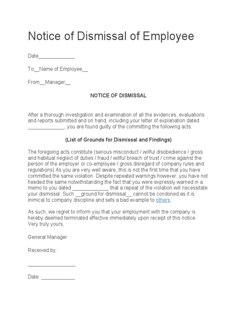 Notice of Dismissal of Employee PDF