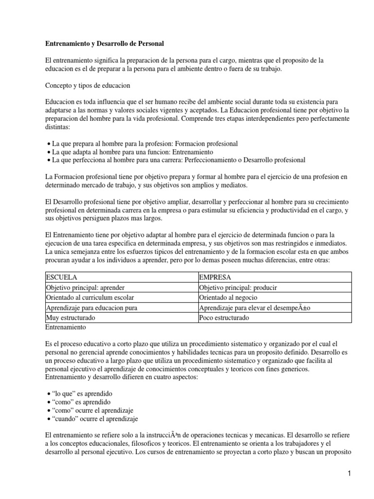 Entrenamiento y Desarrollo de Personal | PDF | Aprendizaje | Gestión de ...