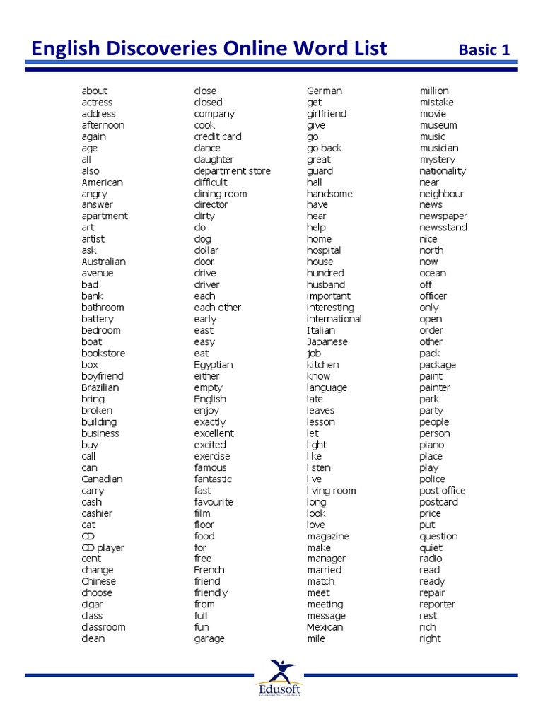 Word List - Basic 1 | PDF | Poetry