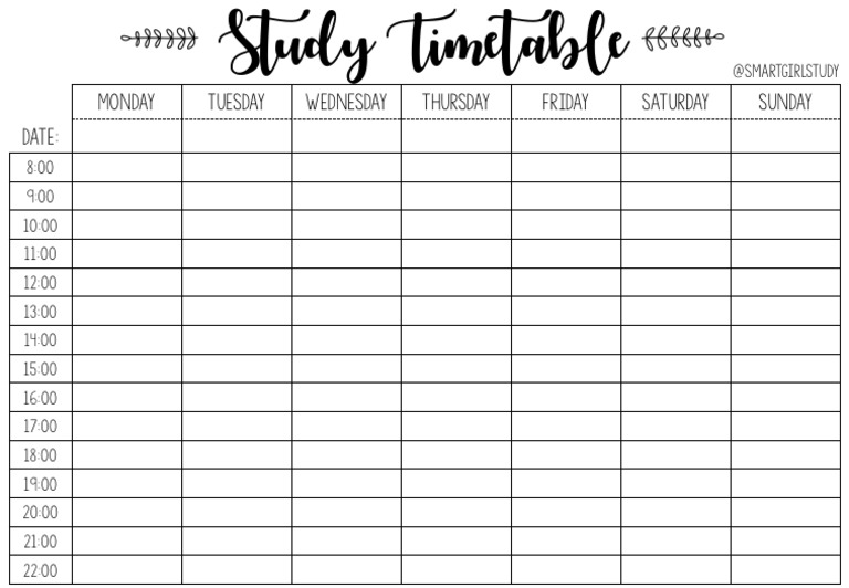 study timetable template pdf