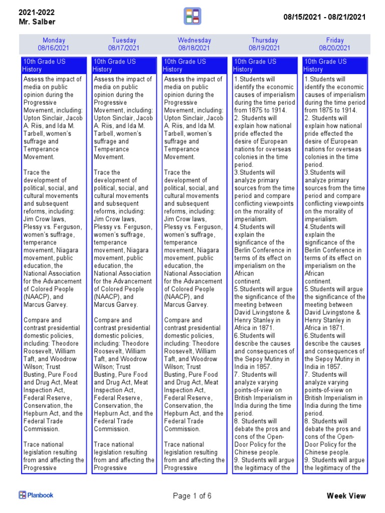 Progressive Era & Imperialism Lessons | PDF | Theodore Roosevelt | The ...