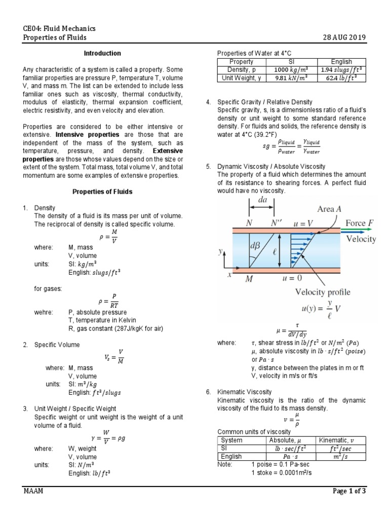 Properties of Fluids in Mechanics | PDF | Density | Viscosity