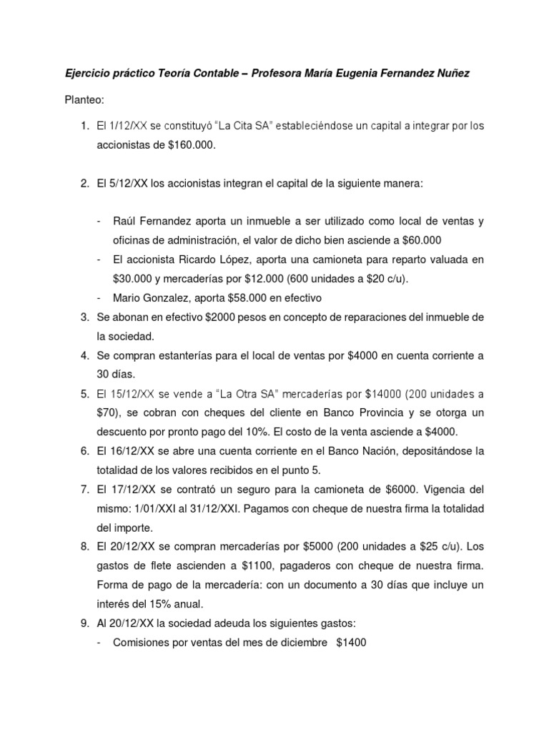 Ejercicio de Contabilidad Práctica | PDF | Finanzas y dinero
