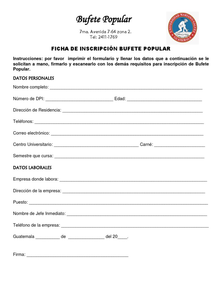 Bufete Mixco Formulario para Inscripción de Bufete Popular | PDF