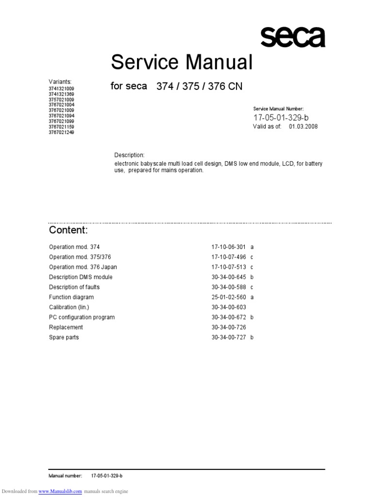 Seca 374 Service Manual Overview | PDF | Calibration | Capacitor