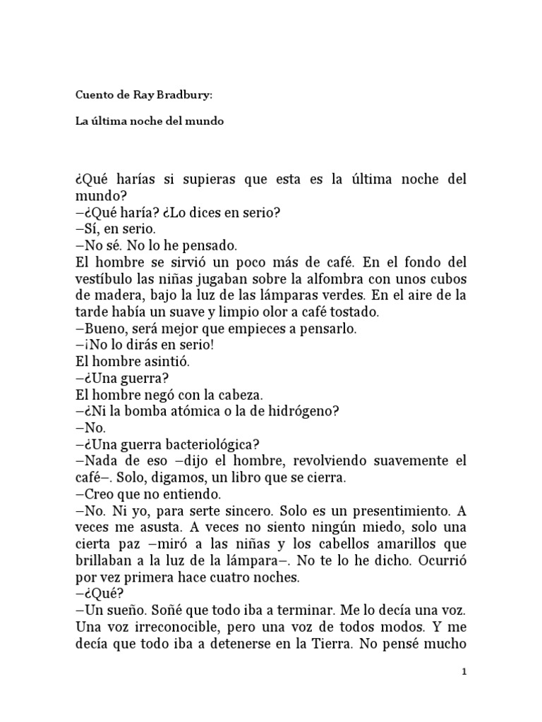 La última noche del mundo de Bradbury | PDF | Novela negra, policíaca y ...