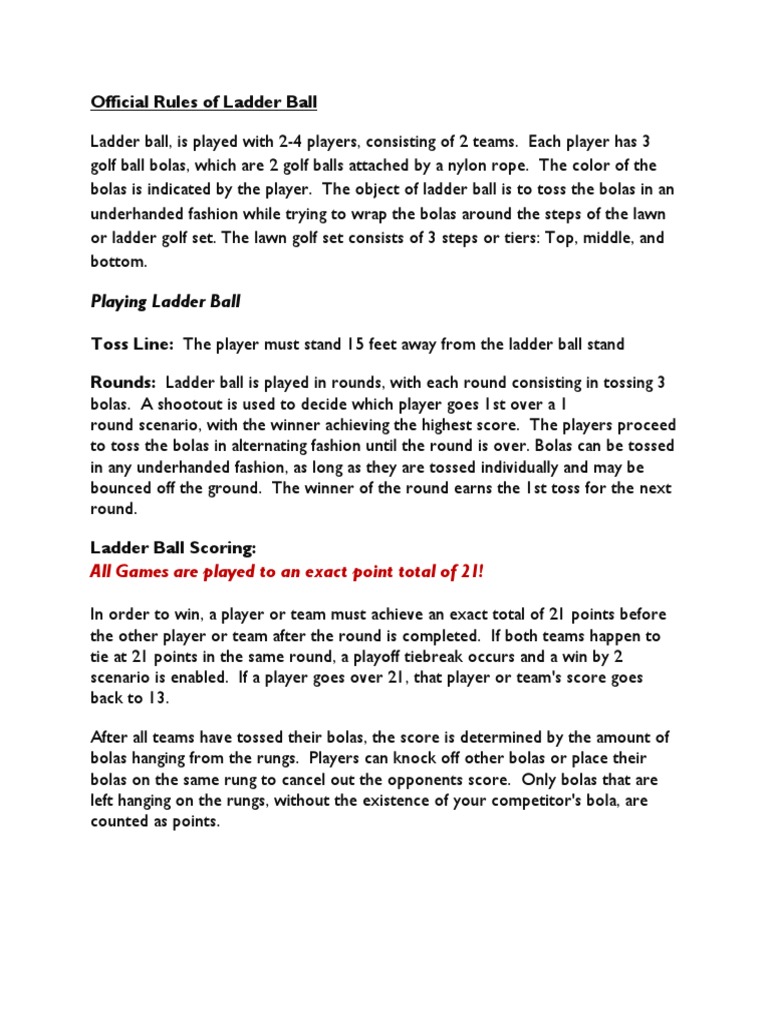 Official Rules of Ladder Ball PDF Team Sports Games Of Physical Skill