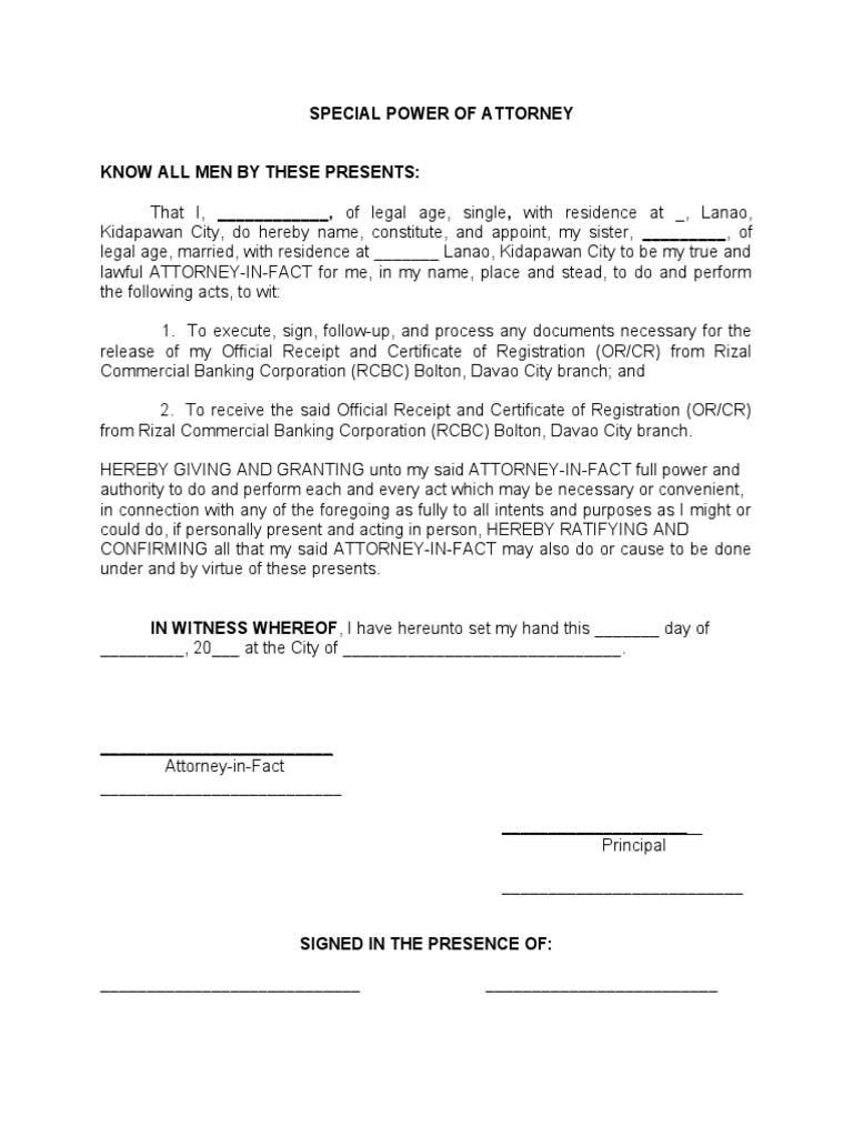 SPA for OR/CR Release Authorization | PDF | Power Of Attorney | Government