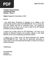 Subject: Request: Ihira Singh Bhan, (Proprietor) of Bhandari & Co. Holding A GST