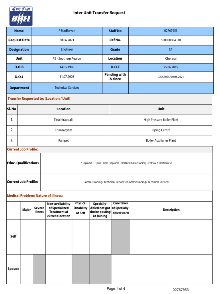Inter Unit Transfer Request PDF