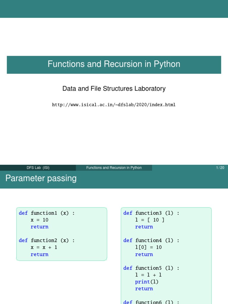 2020 Day6 Functions Recursion Python | PDF | Parameter (Computer ...