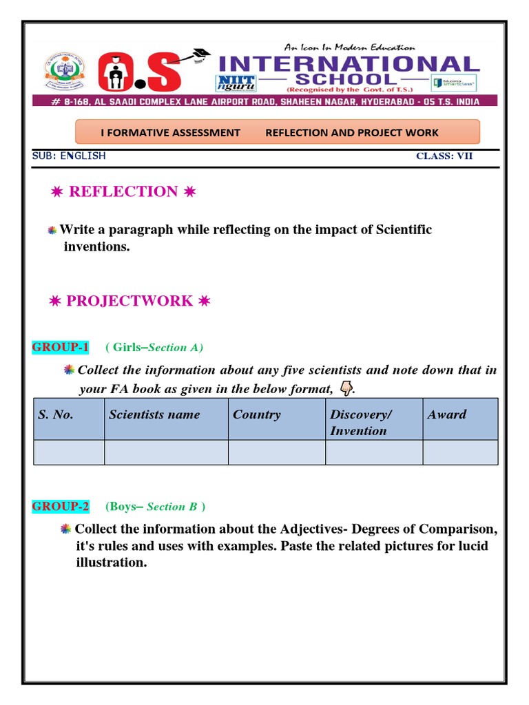 Class 7 English FA1 Project Guidelines | PDF | Art