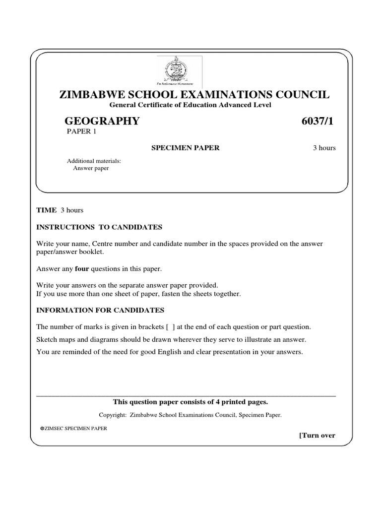 Zimbabwe School Examinations Council Gen | PDF | Natural Environment ...