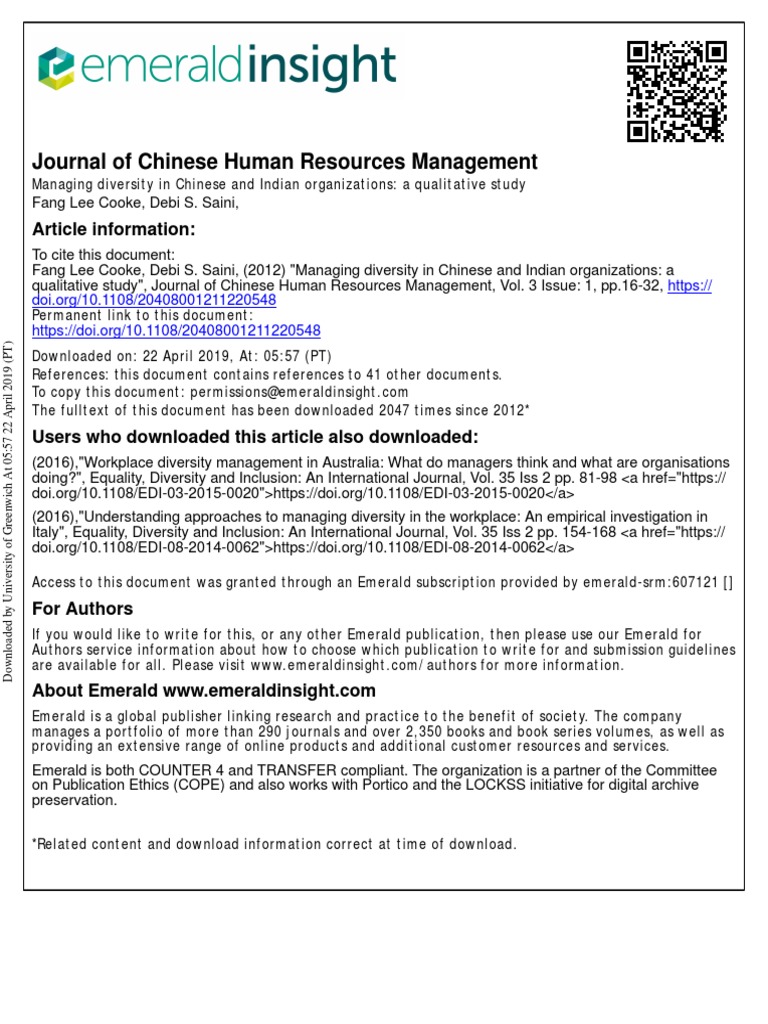 Managing Diversity in Chinese and Indian Organizations A Qualitative ...