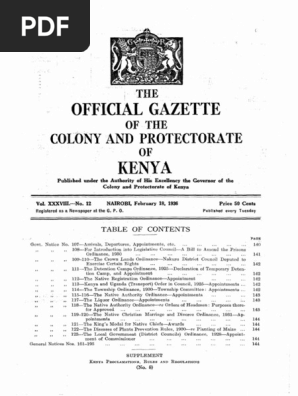 Kenya Gazette: February 18, 1936 | PDF | Government | Political