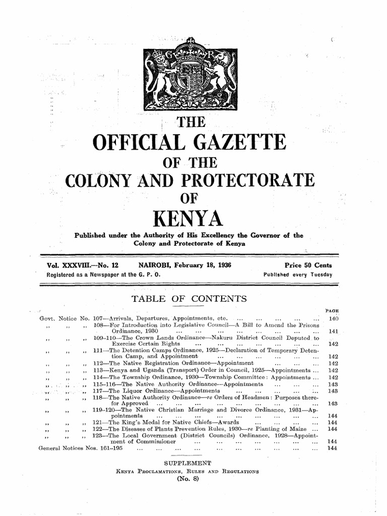 Ke Government Gazette Dated 1936-02-18 No 12 | PDF | Government
