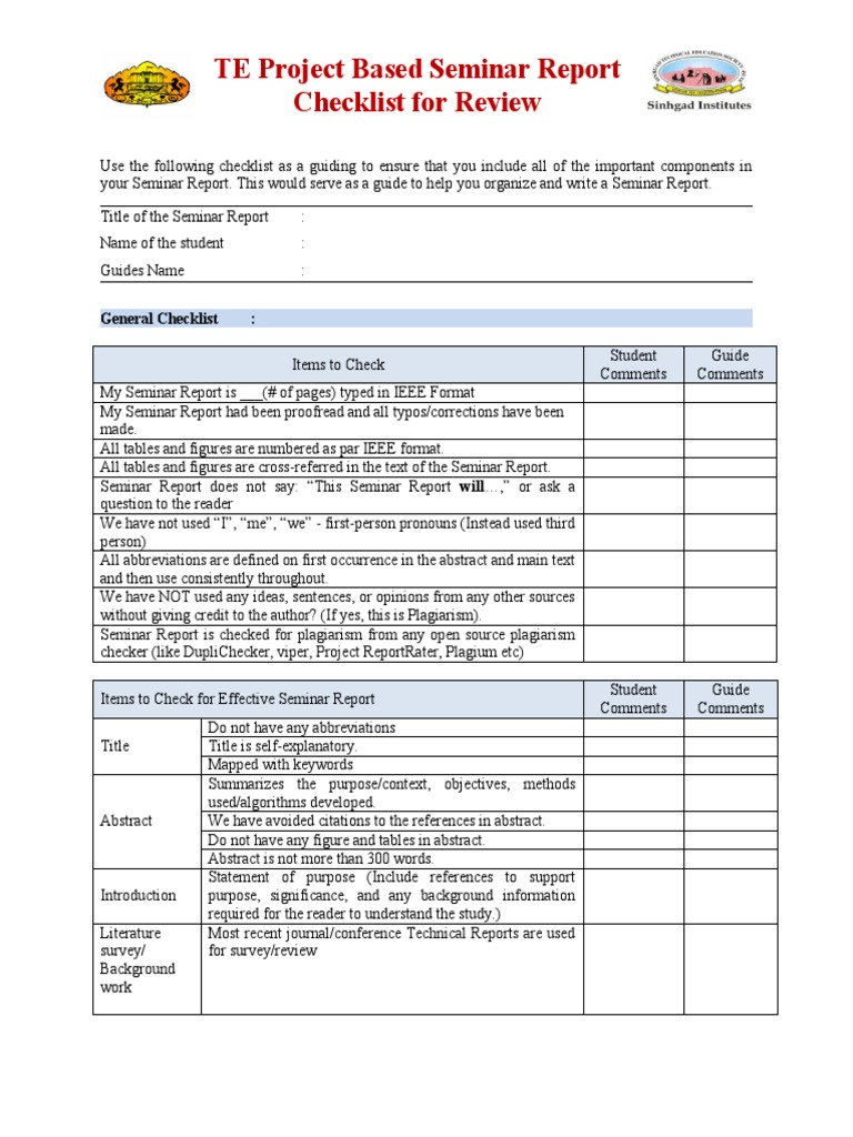 Review I - CheckList For Student and Guide PBS | PDF | Communication ...
