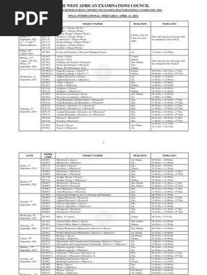 2021 WASSCE timetable
