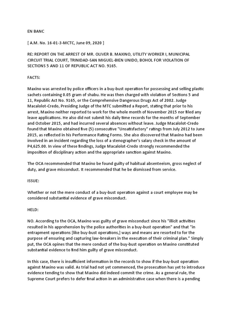 The Validity of BuyBust Operations as Evidence of Grave Misconduct in