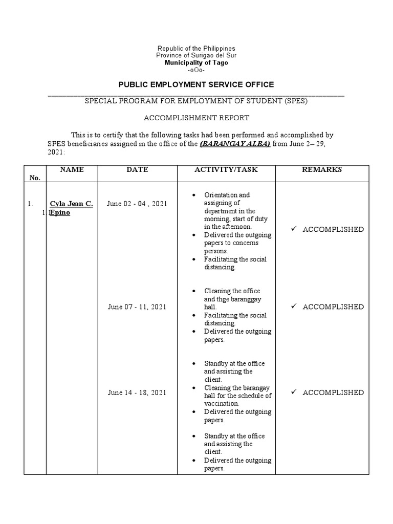 SPES Accomplishment Report 2021 | PDF