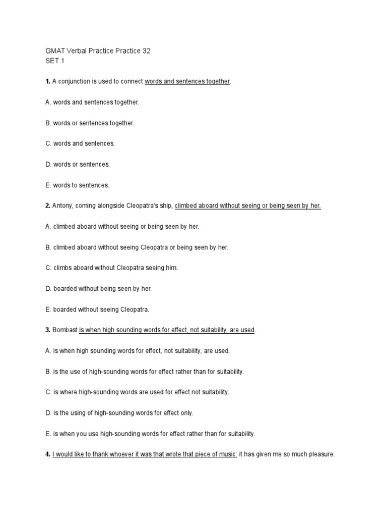 GMAT Verbal Practice Test | PDF