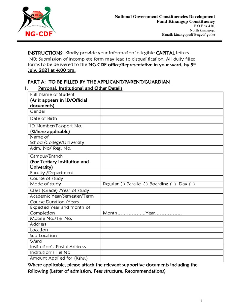 NG-CDF Bursary Application Form 2025 | PDF | Disability | Identity Document