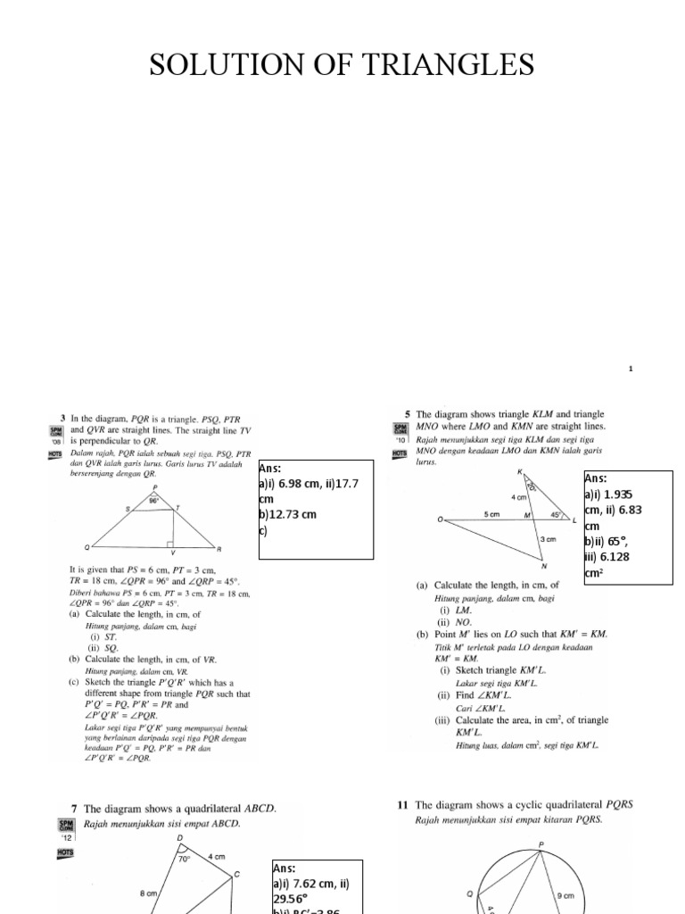 Triangle Solutions and Calculations | PDF | Science & Mathematics ...
