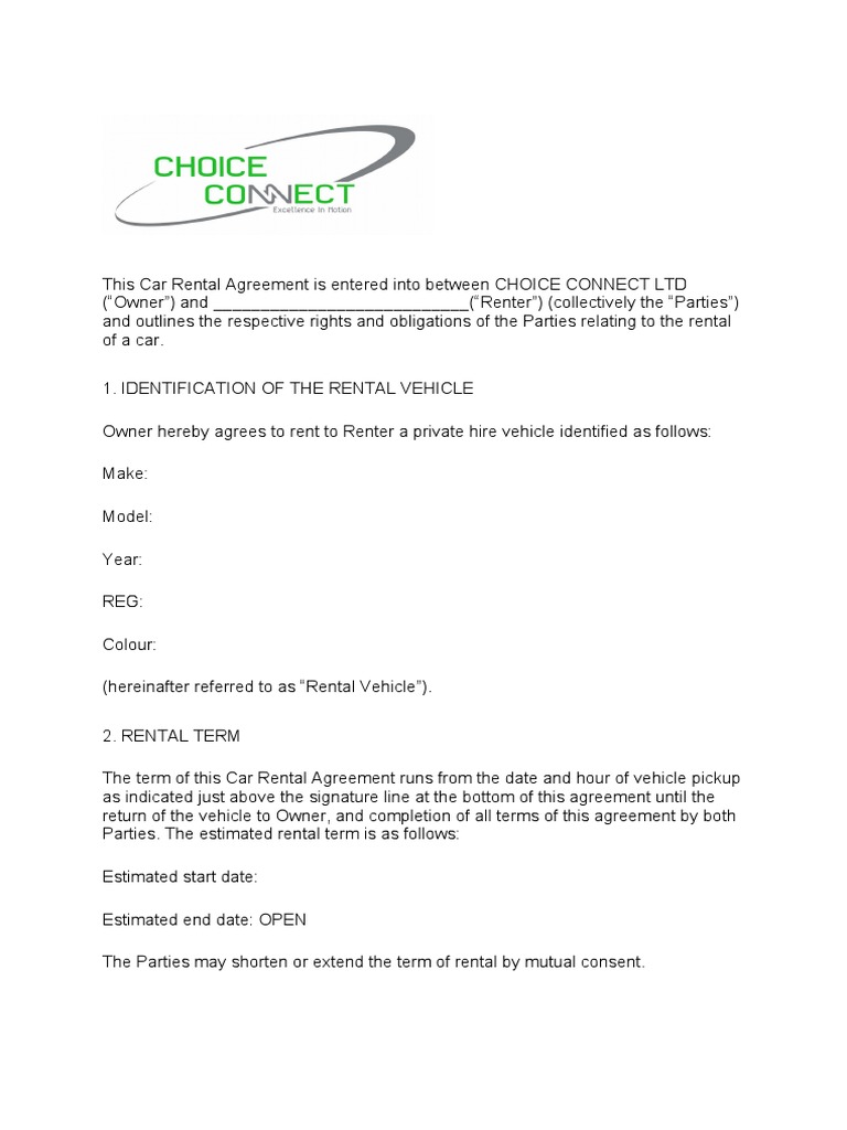 Apex Car Rental Agreement BLANK PDF Indemnity Lease