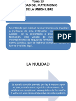 Tema 13 NULIDAD DEL MATRIMONIO O DE LA UNION LIBRE