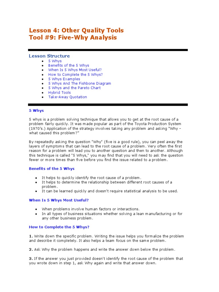Five-Why Analysis for Quality Improvement | PDF | Sales | Business Process